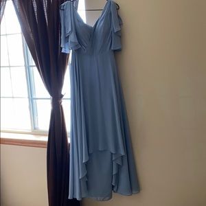 Bridesmaid, Blue, A-line V-neck Hi-low, Dress